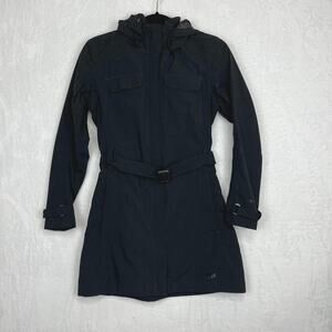 REI La Selva Rain Jacket Black Sizs XS Removable Hood & Belt Rain Coat
